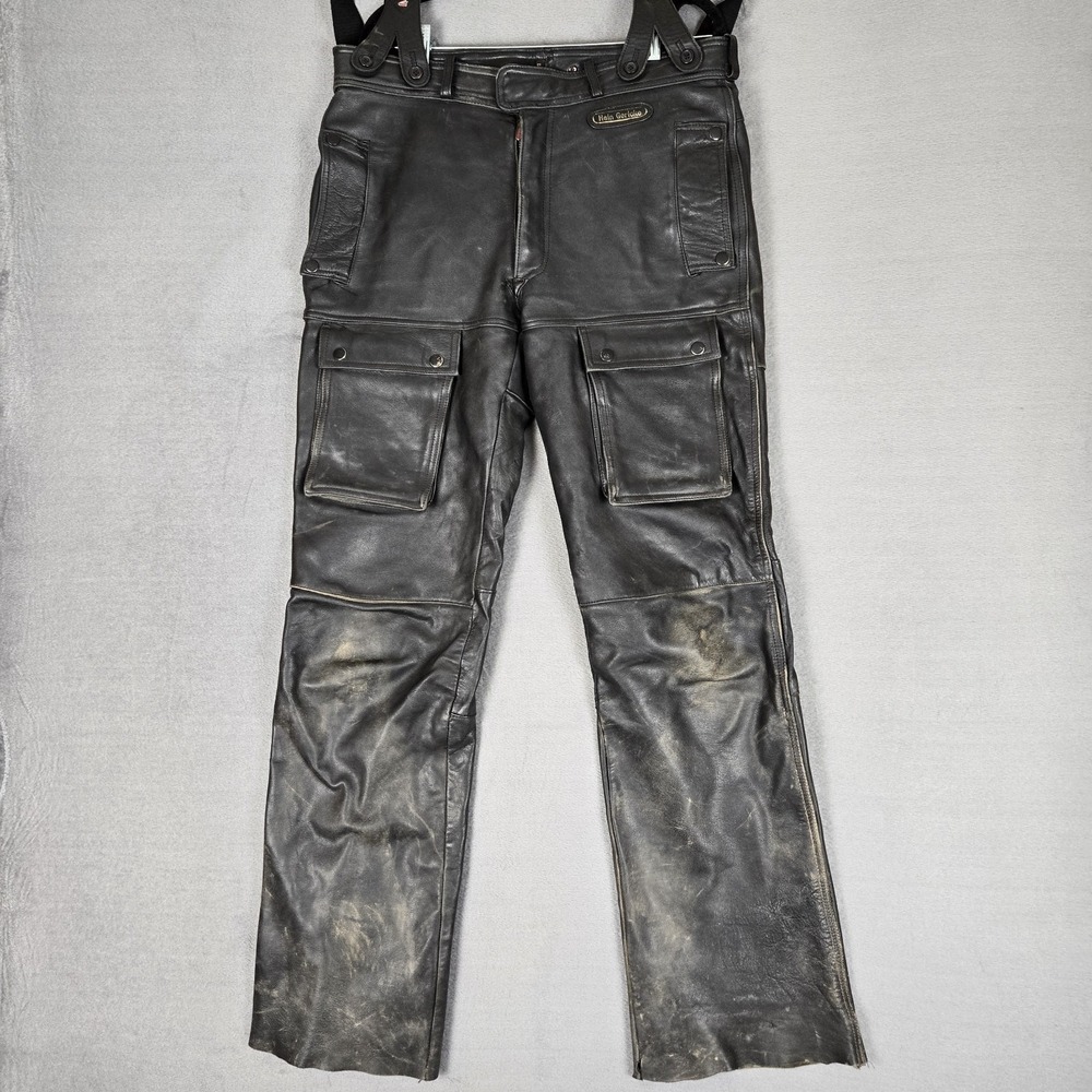 Vintage Hein Gericke Leather Motorcycle Riding Pants Mens 34 Black Cargo Pockets